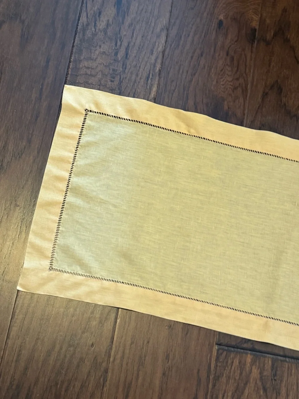 Williams Sonoma Yellow Linen-Blend Table Runner with Hemstitch Detailing 108”